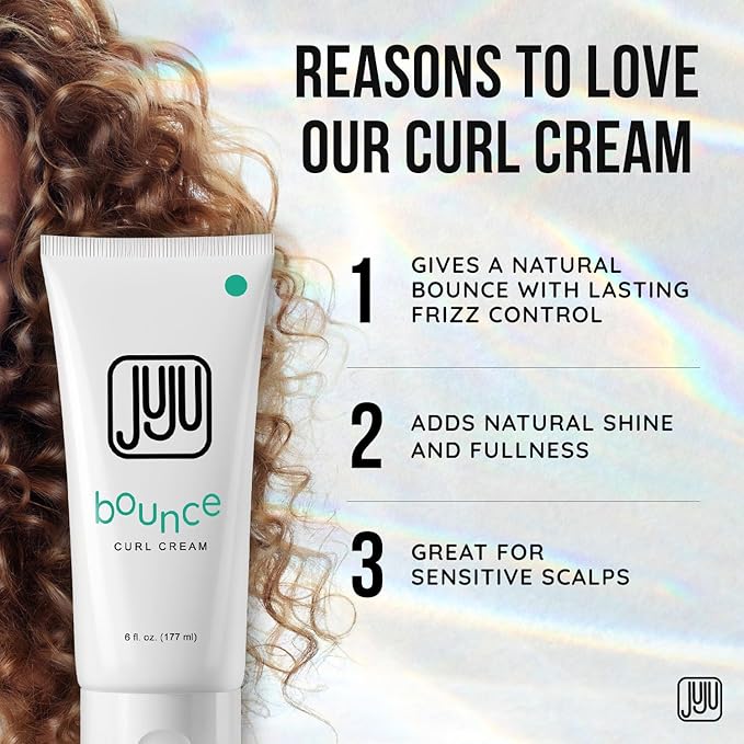 Juju Bounce Curl Cream for Curly Hair 6 Fl Oz (New and Improved Formula) - Soft Hold Curly Hair Styling Products, Curl Defining Cream & Enhancer, Fragrance-Free Formula for Wavy & Medium Curls