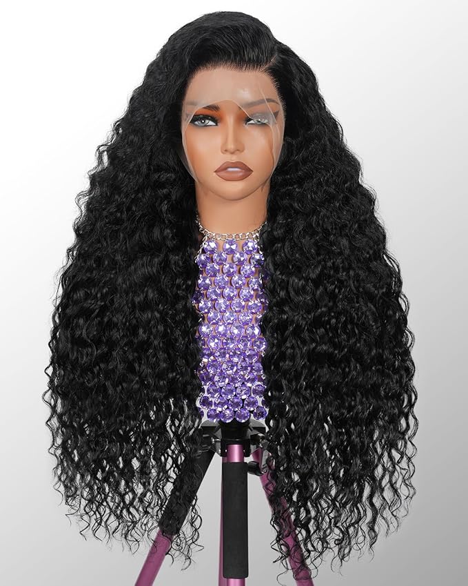 13x6 Deep Wave Lace Front Wigs Human Hair 180% Density Curly Wigs for Black Women 13x6 Wet and Wavy HD Transparent Lace Frontal Wigs Human Hair Pre Plucked with Natural Baby Hair 24inch