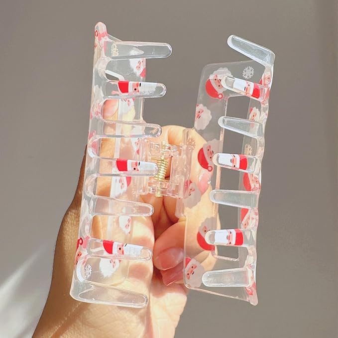 Christmas Hair Clips for Women, Santa Claus Claw Clips Transparent Square Hair Jaw Clips Cute Santa Claus Snowflake Winter Barrettes Strong Hold Xmas Hair Accessories for Thick Thin Hair Decorations