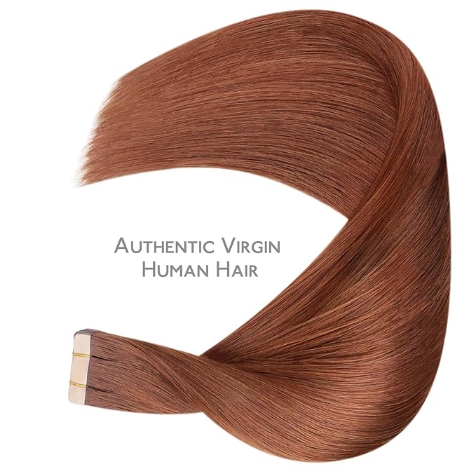 WENNALIFE Tape in Hair Extensions Human Hair, 20pcs 50g 24 inch Dark Auburn Copper Remy Hair Extensions Straight Human Hair Tape in Extensions Skin Weft Tape Extensions Human Hair