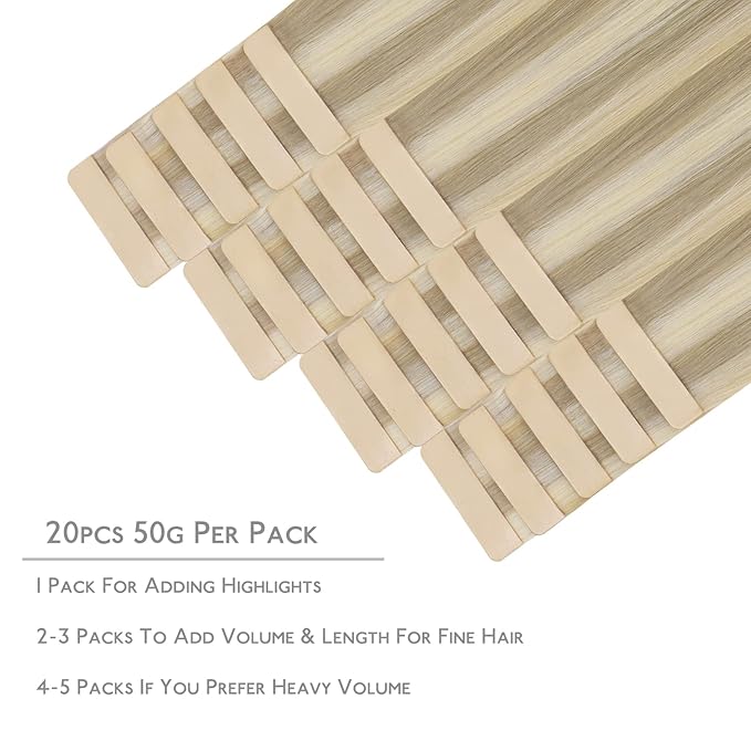 WENNALIFE Tape in Hair Extensions Human Hair, 20pcs 30g 10 inch Ombre Ash Blonde to Golden Blonde Balayage Platinum Blonde Remy Hair Extensions Straight Human Hair Tape in Extensions Tape Extensions