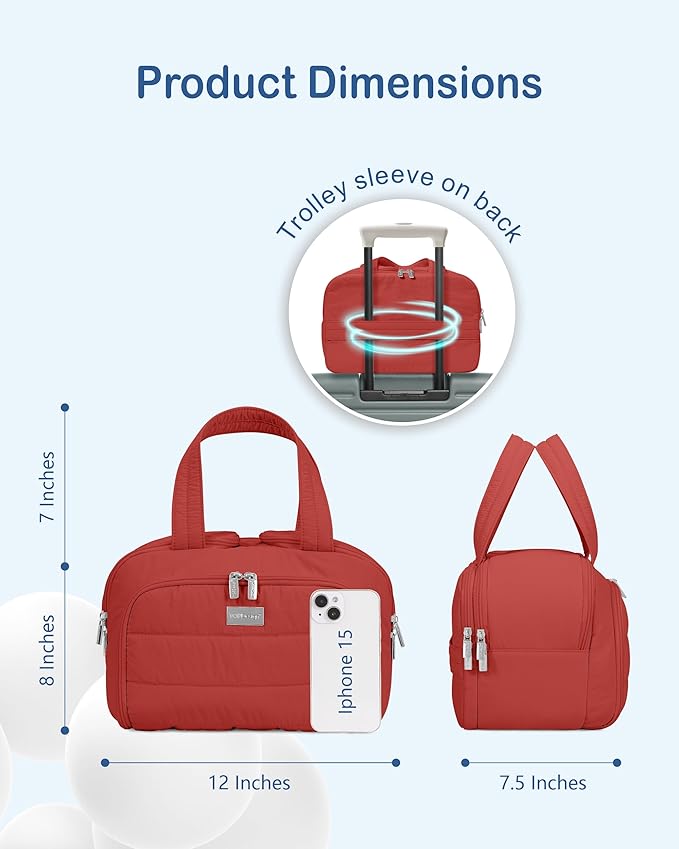 TOPDesign Travel Toiletry Bag for Women, Puffer Large Toiletry Bag, Lightweight Cosmetic Makeup Organizer with Handle for Traveling, Accessories, Essentials, Toiletries (Maroon)
