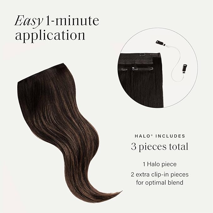 Luxy 100% Remy Human Hair – Halo Clip-In Hair Extensions –Natural Looking Volume & Length - One-Piece - Easy 5-Min Application 180 grams 20" Mocha Brown Balayage