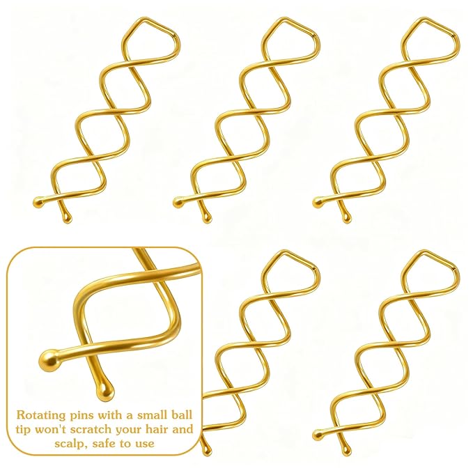 30 Pcs Spiral Hair Pins, Spin Pins for Hair, Alloy Spiral Bobby Pins, Bun Twist Spiral Hair Pins with Non-scratch Rounded Tips for Women Bun Hair Style (Gold)