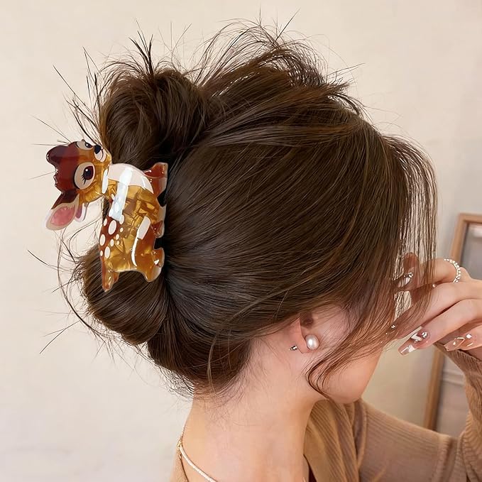 Deer Hair Clips for Women Christmas Reindeer Hair Claw Clips Cute Strong Hold Brown Fawn Hair Jaw Clip Non-slip Animal Hair Barrettes Christmas Holiday Hair Accessories for Thick Thin Hair Decoration