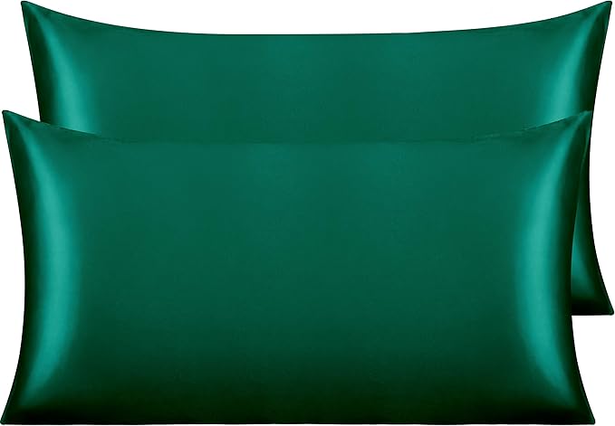 NTBAY 2 Pack Satin King Pillowcases for Hair and Skin, Luxurious and Silky Pillow Cases with Envelope Closure, 20x40 Inches, Dark Green