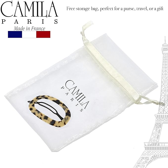 Camila Paris CP2802 French Hair Barrette Clip for Women, Handmade, Flow, Slide-in Metal-Free Closure, Strong Hold Grip Hair Clips for Girls, No Slip Durable Styling Hair Accessories, Made in France