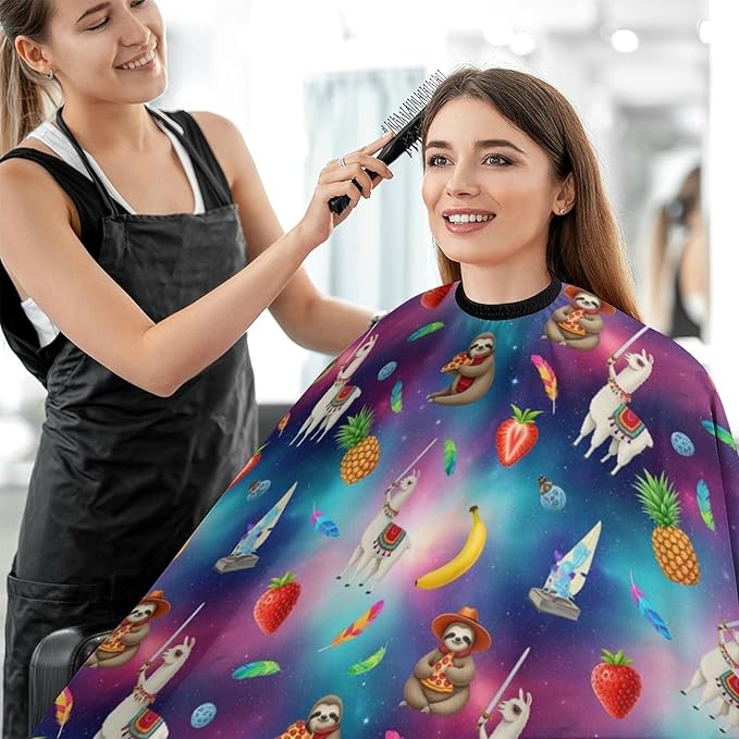 Extra Large Hair Styling Cape, Haircut Apron Funny Sloth Riding Llama Haircuting Salon Cape Gown for Hair Cutting Styling