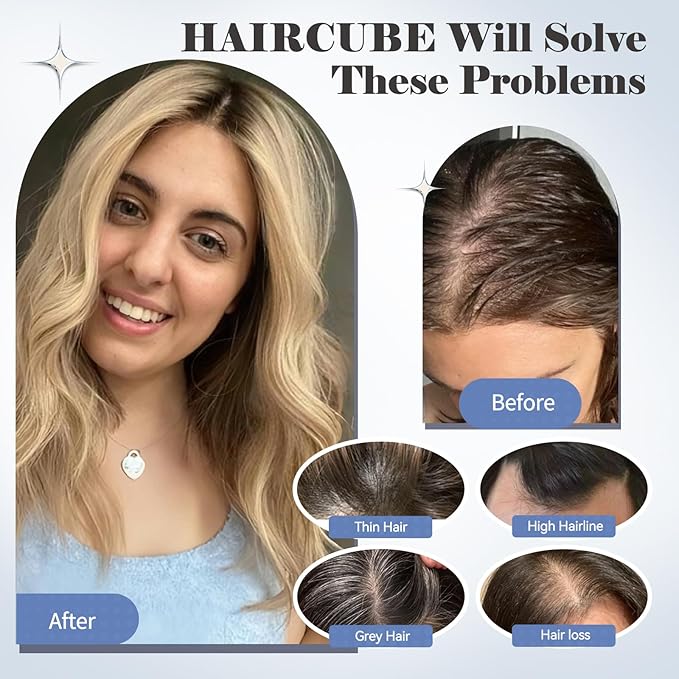 HAIRCUBE Hair Toppers for Women 100% Real Human Hair, Ombre Blonde with Brown Highlight, 6"*5.5"MONO Large Base,65g Hand-moven Real Human HairToppers for Women with ThinningHair