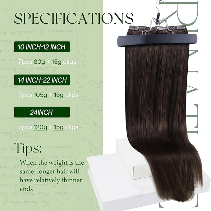 RUNATURE Real Hair Extensions Clip in Human Hair Extensions, Thick Remy Natural Hair for Women, Add Hair Volume, Easy to Install, 16 Inch 120g 7pcs #4 Chocolate Brown