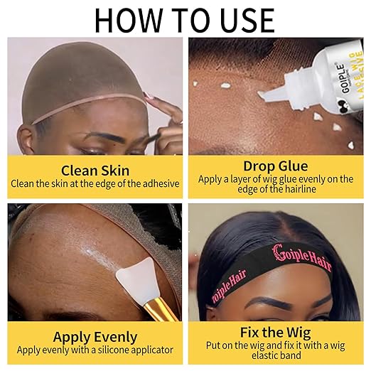 Wig Glue for Lace Front Wigs, Waterproof Lace Front Wig Adhesive & Silicone Applicator for Wigs, Strong Hold Transparent Lace Glue Edge Band for Hair Replacement Invisible Hair Bonding Adhesive(4PCS)