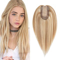 SEGO Real Human Hair Topper for Women No Bangs, Hair Topper with Anti-Slip Clips (16 Inches Golden Brown Mix Bleach Blonde)