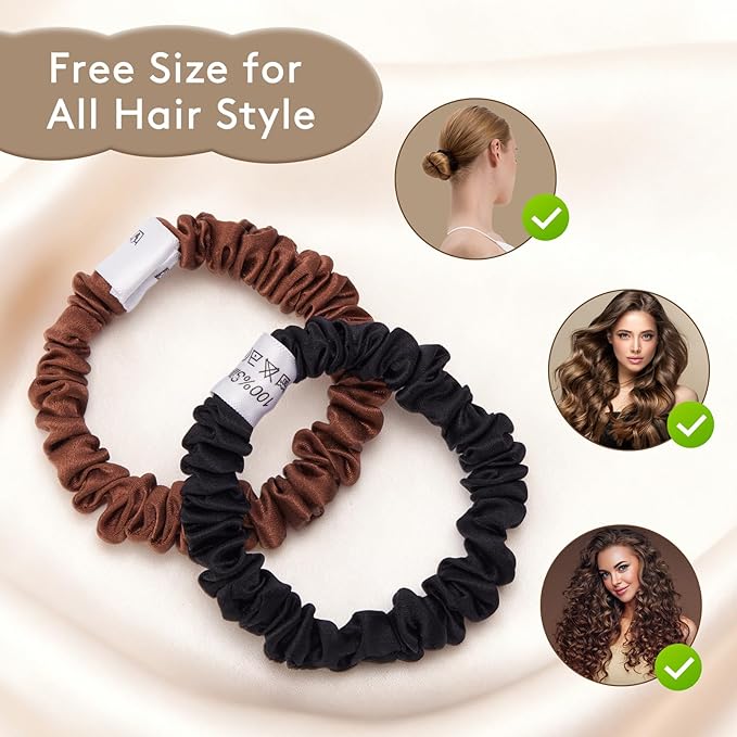 4 Pcs Silk Hair Ties, 22 Momme 100% Mulberry Hair Band, Silk Scrunchies for Women and Girls, 6A Grade No Damage Ponytail Holders (0.4in Width, Black)