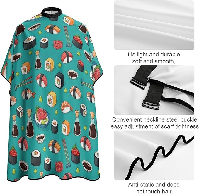 Women Seafood Sushi Prawn Wasabi Japanese Barber Hairdressing Cape, Full Coverage Hairdressing Haircut Apron for Barbers, Haircut Tools