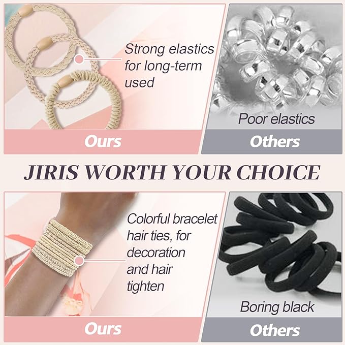 JIIRS 10PCS Boho Hair Ties,Elastic Bracelets,Elastic Ties, Hair Bands For Ponytails,Ponytail Holder for Thick or Thin Hair,Boho Hair Bracelets No-Damage For Daily Life, Sport, Working(Set1)