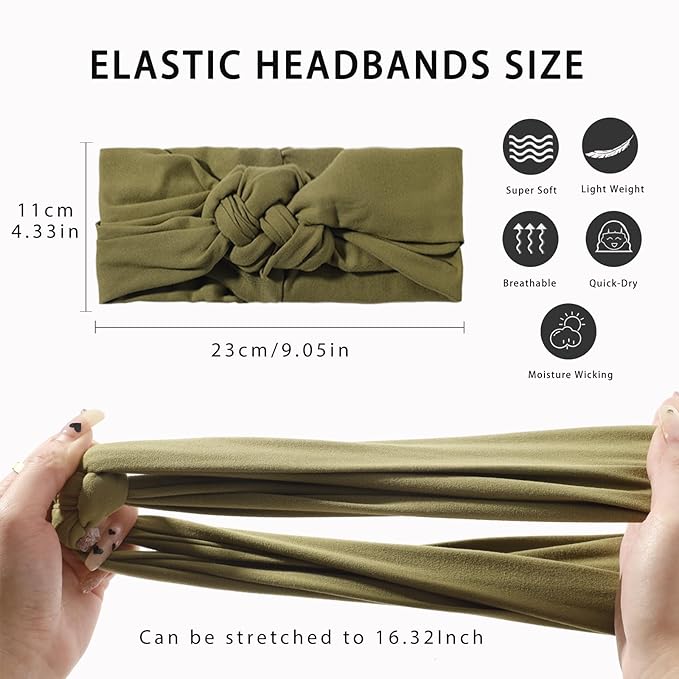 Vercret Headbands for Women Sailor Knot Headband Black Double Wide Elastic Adjustable Braided Hair Bands Non Slip for Girls Boho Stretchy Turban Headwrap Yoga Workout,Solid Color, 3Pcs
