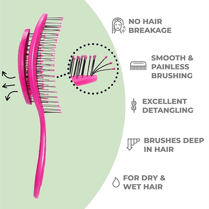 Ninabella Spiral Hairbrush - Detangle Hair Brush - For Brushing Wet or Blow Dry Hair - Detangler Vent Brush - Neon Pink
