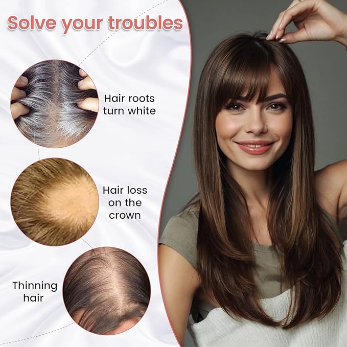 YAMI Hair Toppers for Women Real Human Hair Toppers for Women with Thinning Hair Topper with Bangs and All Hand-woven Swiss Base (Natural Black)