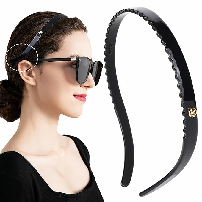 Black Headband Designed for Eyewear,Flex No Pressure Comfortable Hair Band Fashion Acetate Headbands for Womens Sisters Girls Gifts