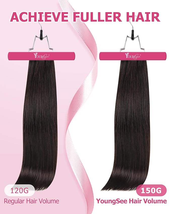 YoungSee 135G Clip in Hair Extensions Darkest Brown Invisible Clip in Extensions Natural Hair Brown Real Hair Extensions Clip in Human Hair 18Inch 7Pcs