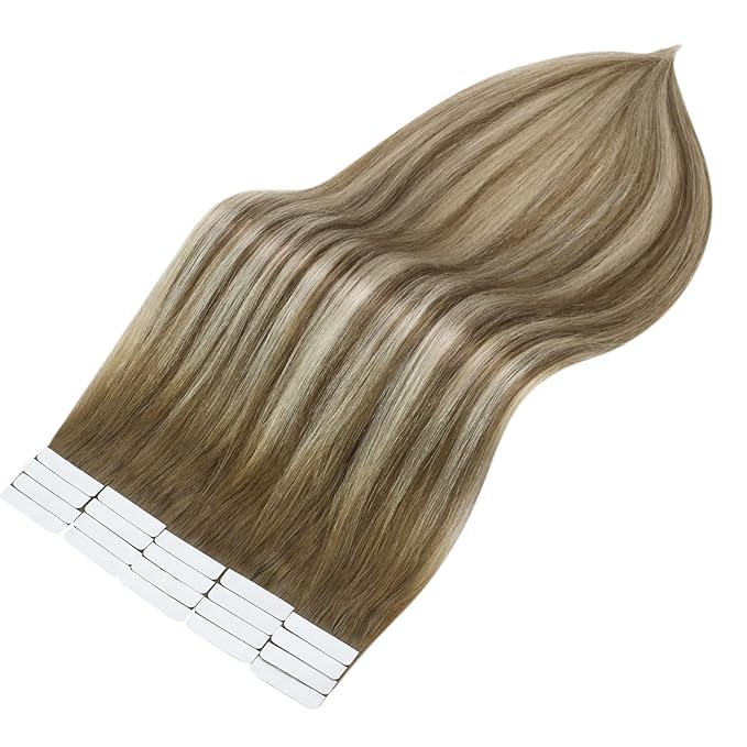 Full Shine Balayage Tape in Hair Extensions Human Hair 18 Inch Invisible Tape in Hair Extensions Color 6 Brown Fading to 6 and 60 Platinum Blonde 50Gram 20Pcs Blonde Straight Hair Extensions Tape in