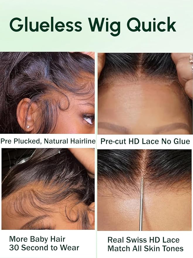 KLAIYI Body Wave Bye Bye Knots Glueless Wig 7x5 Pre Cut Lace Front Wigs Human Hair Wear and Go Wigs for Beginners Pre Bleached Pre Plucked Pre Everything 3S Easy to Ready to Wear Loose Wave Wig 16Inch