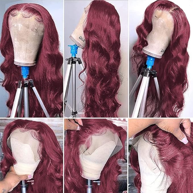 Burgundy Wig Human Hair 13x4 99j Burgundy Lace Front Wigs Human Hair Pre Plucked HD Transparent Lace Frontal Wigs Red Colored Wig 24 Inch