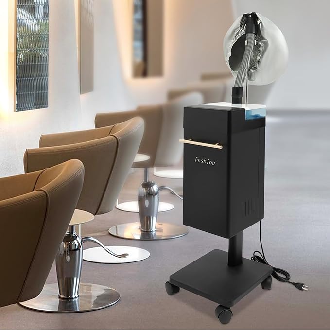 Nano Hair Steamer, Multi-Function Micro-Mist Hair Steamer, Hair Color Processor with Universal Wheel for Deep Care Hair Repair Salon Spa (B-Lack)