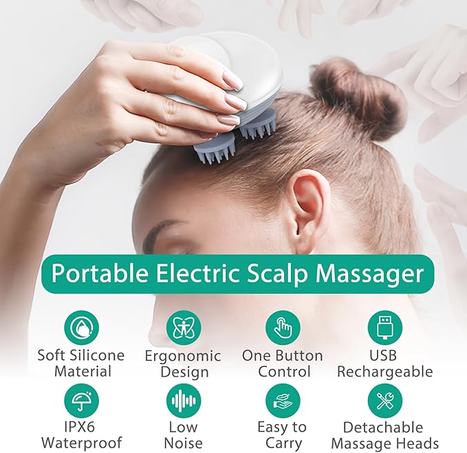 ORIA Electric Scalp Massager, Pet Massager for Dogs and Cats, Waterproof Head Massager with 4 Removable Massage Heads, 96 Nodes, for Stress Relief, Full Body Relaxation, Promote Bonding