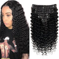 Deep Wave Clip in Hair Extensions for Black Women Brazilian Virgin Human Hair Extensions 8Pcs Remy Hair Extensions Clip in Human Hair with 18Clips 120g (12inch, Natural Black)
