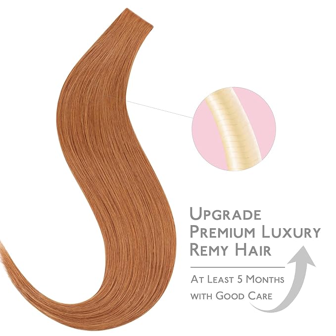 WENNALIFE Invisi Edge & Classic Tape in Hair Extensions Human Hair, 14 Inch 50g 20pcs(10pcs Invisi Edge & 10pcs Classic) Auburn Ginger Invisible Luxury Remy Hair Natural Seamless Injected Tape Ins