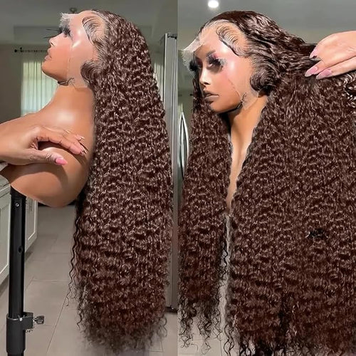 13x6 Curly SKINLIKE Real HD Lace frontal Wig, 250% Density Chocolate Brown Curly Deep lace front wigs Human Hair, 0.10mm Ultra-thin Invisible Melted Crystal HD Lace Human Hair Wigs 20 Inch
