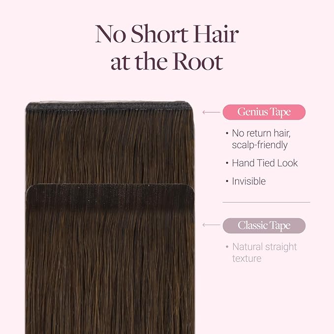 GOO GOO Genius Tape in Hair Extensions, Hand Tied Tape Weft, 4A Chocolate Brown, 18inch 50g 20pcs, Remy Human Hair, Seamless Invisible Tape, Natural Blend, Lightweight