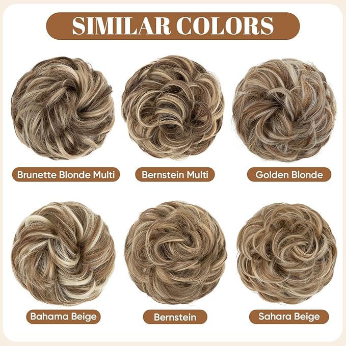 CJL HAIR Large Messy Bun Hair Piece Wavy Curly Scrunchies Synthetic Chignon Ponytail Hair Extensions Thick Updo Hairpieces for Women Bahama Beige