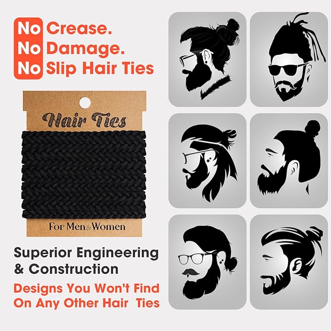 EasYoung 10pcs Braided Hair Ties for Thick & Curly Hair, No Crease Coils for Men & Women with Long Hair