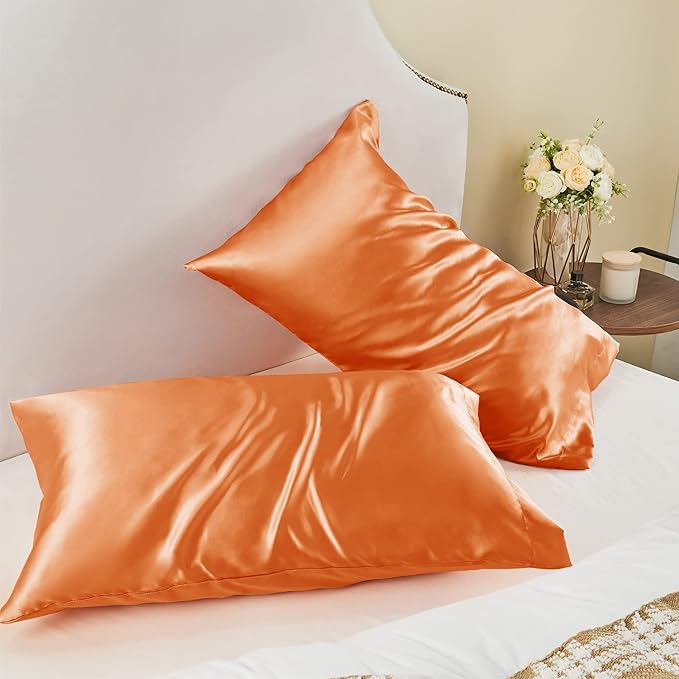 BEDELITE Satin Pillowcase for Hair and Skin, Super Soft and Cooling Similar to Silk Pillow Cases 2 Pack with Envelope Closure, Gift for Women Men(20"x40" King Size, Burnt Orange)