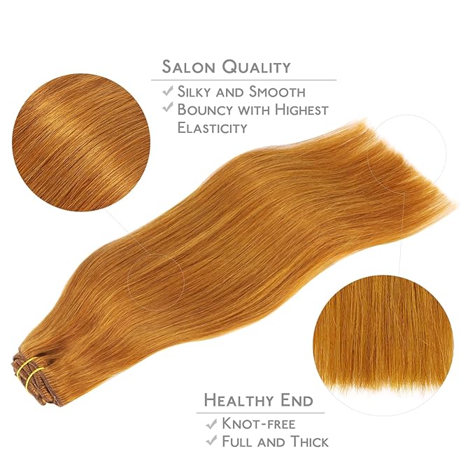 WENNALIFE Clip in Hair Extensions Real Human Hair, 22 Inch 150g 9pcs Human Hair Extensions Clip In, Auburn Ginger Hair Extensions Clip In Real Hair Coloured Remy Human Hair Extensions