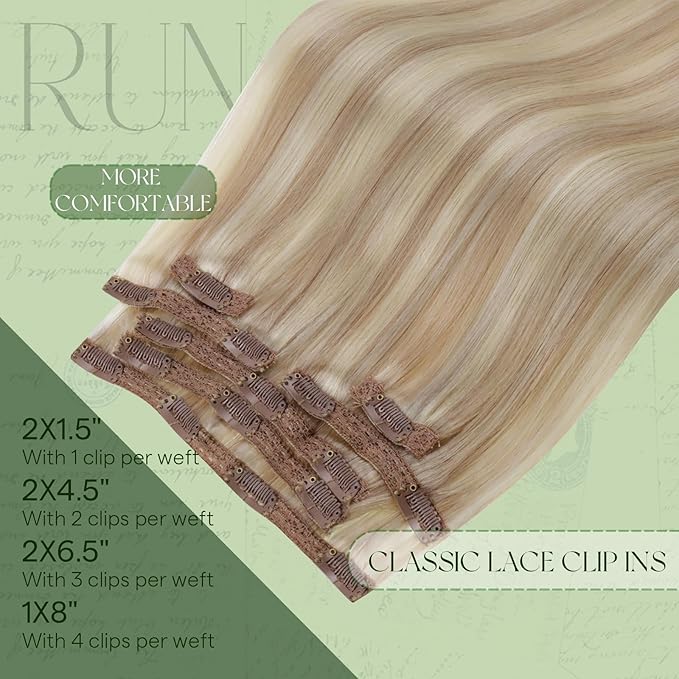RUNATURE Blonde Clip in Hair Extensions Human Hair 18 Inch Blonde Hair Extensions Clip Ins Ash Blonde with Platinum Blonde Clip in Extensions Double Weft Real Remy Hair 120g 7pcs