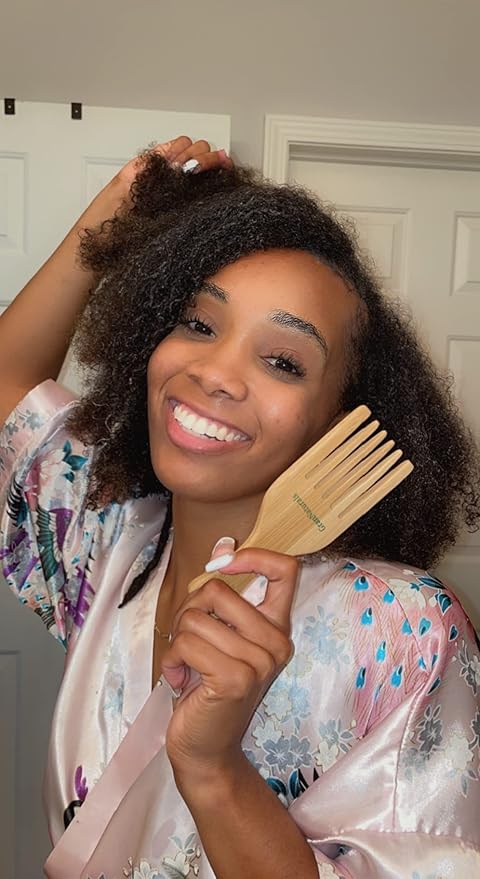 GranNaturals Wide Tooth Wooden Comb & Afro Pick - Natural Wood Volumizing & Styling Tool for Thick, Coarse, Curly Hair - Non-Static Comb for Afros & Beards - Detangling Accessories for Men & Women