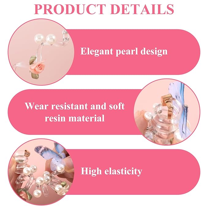 4PCS Rose Bead Spiral Hair Ties, 4 Colors Butterfly Floral Phone Cord Ponytail Holders for Women, Elegant Rubber Hair Coils, Stylish Hair Accessories for Party, Daily Use