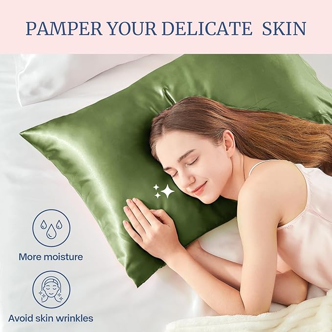 BEDELITE Satin Pillowcase for Hair and Skin, Super Soft and Cooling Similar to Silk Pillow Cases 2 Pack with Envelope Closure, Gift for Women Men(20"x36" King Size, Cedar Green)