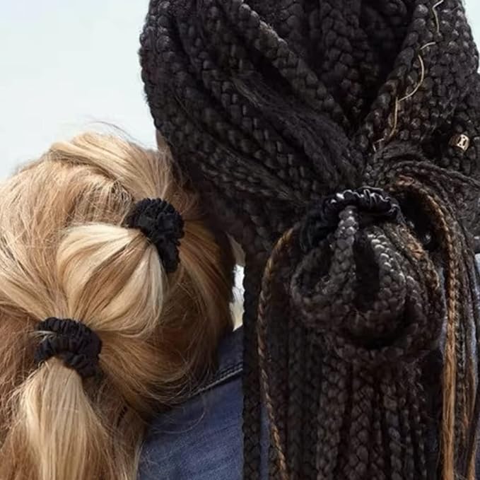 Suncdelv Silk,100% Silk Scrunchies for Hair,22 Momme Hair Ties for Anti-Crease & Breakage,Natural Women Hair Accessories，Fashion Hairbands 4PCS（Black）