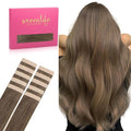WENNALIFE Tape in Hair Extensions Human Hair Light Ash Brown Tape in Extensions, 10pcs 25g 16 inch Remy Invisible Tape Ins Straight Colored Soft Real Human Hair Tape in Extensions Refill Set