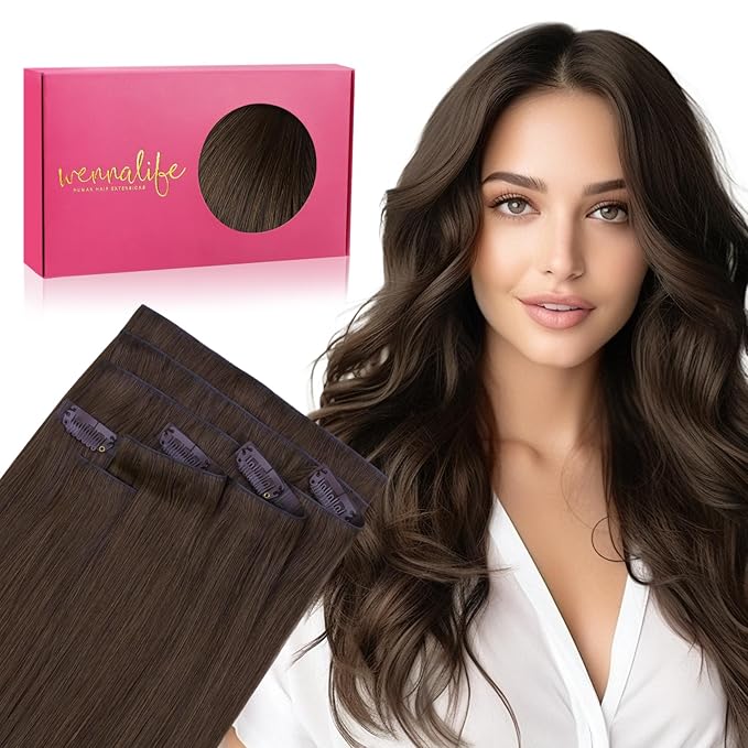WENNALIFE Invisi Edge Clip in Hair Extensions Real Human Hair, 24 Inch 160g 7pcs Chocolate Brown Seamless Clip in Extensions Remy Hair Clip Ins Invisible PU Skin Weft Extensiones De Cabello Hmano