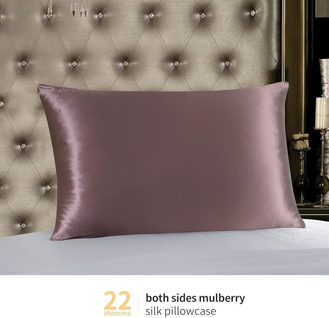 ZIMASILK 22 Momme Silk Pillowcase for Hair and Skin - 100% Pure Mulberry Silk with Hidden Zipper, Grade 6A Luxury Pillow Case for Women, Soft & Durable, Gift Box (Queen 20"x30" Grey Purple)