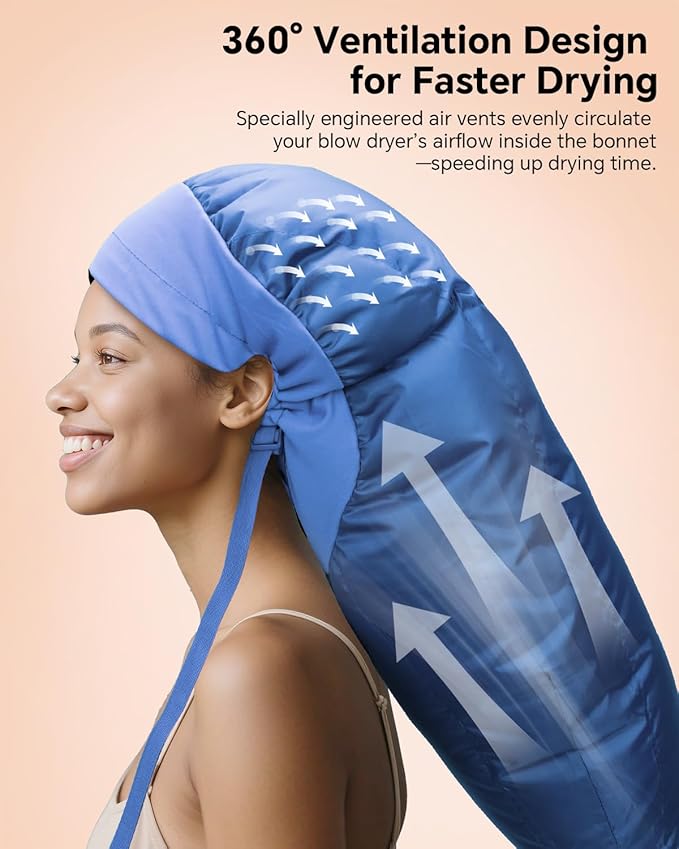 Hair Dryer Bonnet Attachment – 28.5" XL Hooded Dryer Cap for Faster Drying & Deep Conditioning, Extra-Large Space Fits Thick, Curly Hair & Styling Tools (Blue, Extra Large)