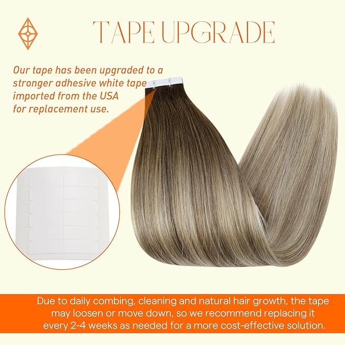 Full Shine Tape in Hair Extensions Human Hair 24 Inch Color 3/8/22 Tape in Balayage Extensions 40PCS Remy Hair 10GG Natural Brazilian Long Blonde for Women Thin Hair Silky