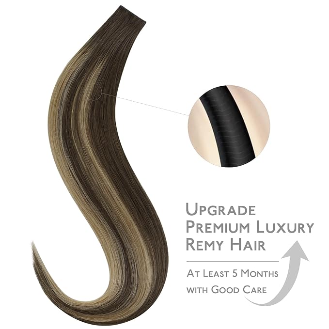 WENNALIFE Invisi Edge & Classic Tape in Hair Extensions Human Hair, 18 Inch 50g 20pcs(10pcs Invisi Edge & 10pcs Classic) Balayage Chocolate Brown to Caramel Blonde Invisible Luxury Remy Hair Injected