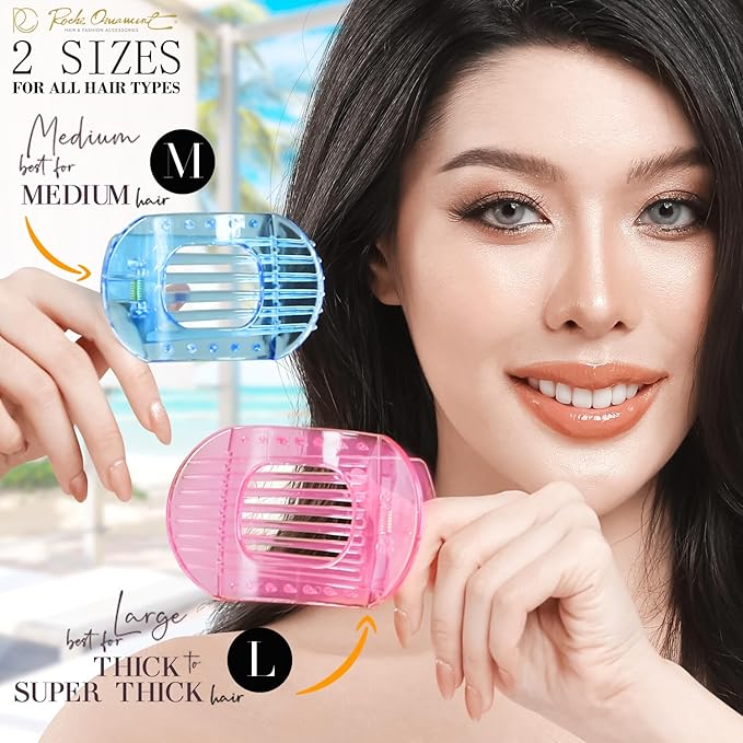 RC ROCHE 6 Pcs Flat Claw Hair Clips for Women Thick Hair French Round Duckbill Square Secure Strong Hold Grip Clamps Barrettes Curved No Slip No Crease Styling Cute Extra Jumbo XL, Large Transparent