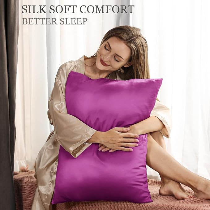 Adubor 100% Silk Pillowcase - Mulberry Silk Pillow Cases, 23 Momme 6A Grade Fibers, Silk Pillow Case for Hair and Skin Health, with Hidden Zipper (Standard 20''×26'', Dark Purple, 1PC)